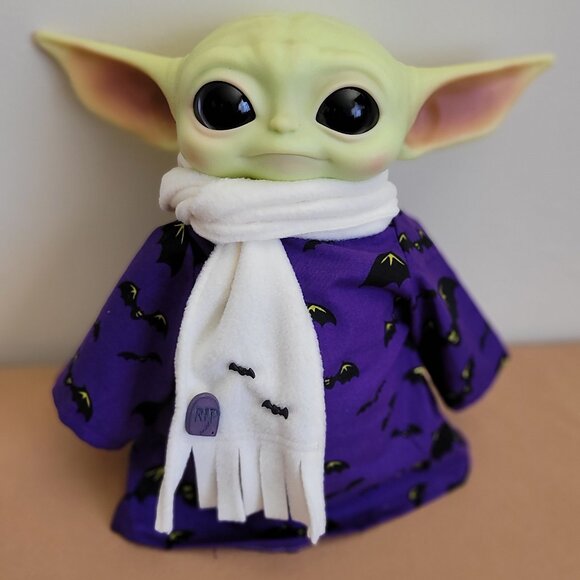 Spooky Bats 2pc Halloween Outfit/scarf set for 11" Mattel Child Grogu Yoda dolls - Picture 1 of 7